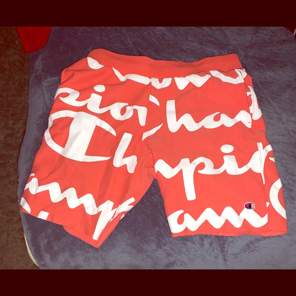 Men peach/white sweat shorts